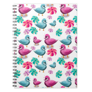 Mooie Eend Bloemmotief Kawaii Roze Blauwe Eenden Notitieboek