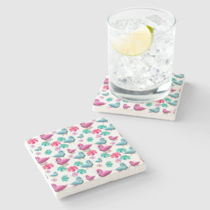 Mooie Eend Bloemmotief Kawaii Roze Blauwe Eenden Stenen Onderzetter