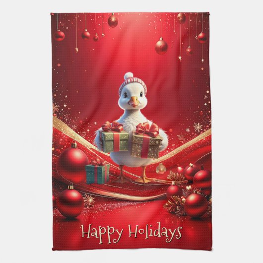 Mooie Eenden Kerst Vakantie Keukenhanddoek (Verticaal)