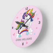 Mooie eenhoorn aangepaste naam roze muur ronde klok (Hoek)