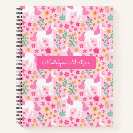 Mooie Eenhoorn Bloemen Roze Gepersonaliseerde Naam Notitieboek