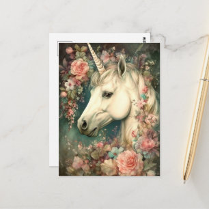 Mooie Eenhoorn en Bloemen Briefkaart