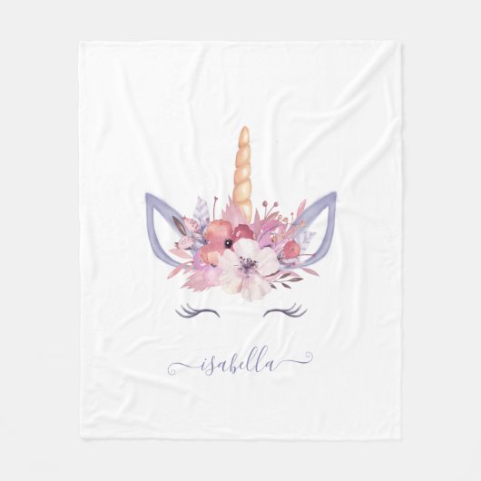Mooie eenhoorn florale waterverf fleece deken (Voorkant)