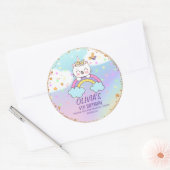 Mooie Eenhoorn Kat Regenboog Meisje Verjaardag Bed Ronde Sticker (Envelop)