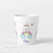 Mooie Eenhoorn Kat Regenboog Sterren Kinderverjaar Latte Mok (Voorkant)