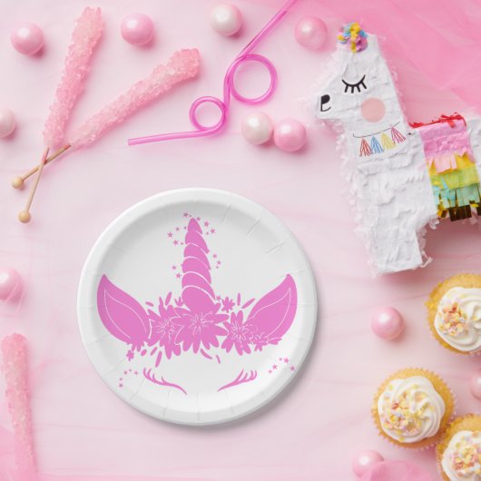 Mooie eenhoorn kop - Kies achtergrondkleur Papieren Bordje (Feest)
