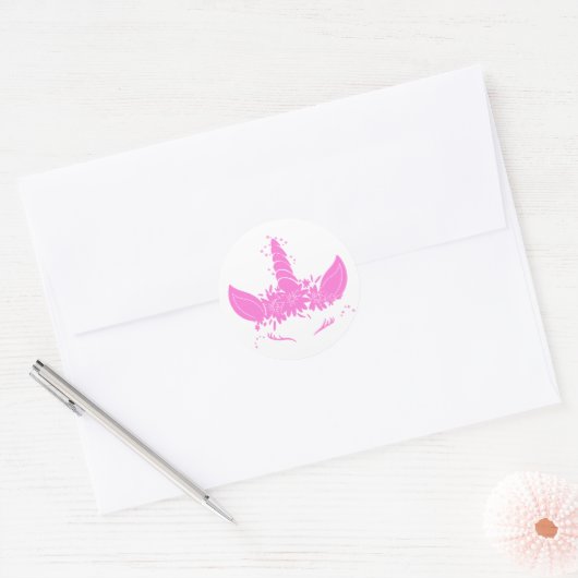 Mooie eenhoorn kop - Kies achtergrondkleur Ronde Sticker (Envelop)