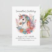 Mooie Eenhoorn Meisje Verjaardag Uitnodiging (Staand voorkant)