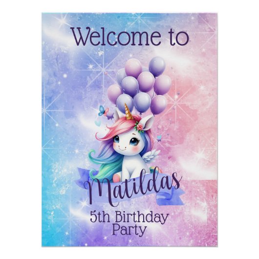 Mooie Eenhoorn met Ballon Poster Welkom Bord (Voorkant)