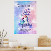 Mooie Eenhoorn met Ballon Poster Welkomstbord (Keuken)