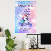 Mooie Eenhoorn met Ballon Poster Welkomstbord (Thuiskantoor)
