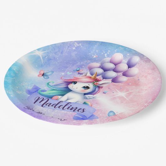 Mooie Eenhoorn met Ballonnen Papier Borden Papieren Bordje (Gekanteld)