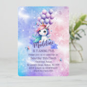 Mooie Eenhoorn met Ballonnen Thema Uitnodigingen (Staand voorkant)