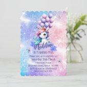 Mooie Eenhoorn met Ballonnen Thema Uitnodigingen (Staand voorkant)