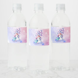 Mooie Eenhoorn met Ballonnen Water Fles Label Waterfles Etiket
