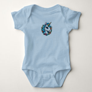 Mooie eenhoorn met blauw haar karakter romper