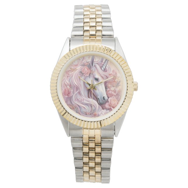 Mooie eenhoorn met eigen monogram horloge (Voorkant)