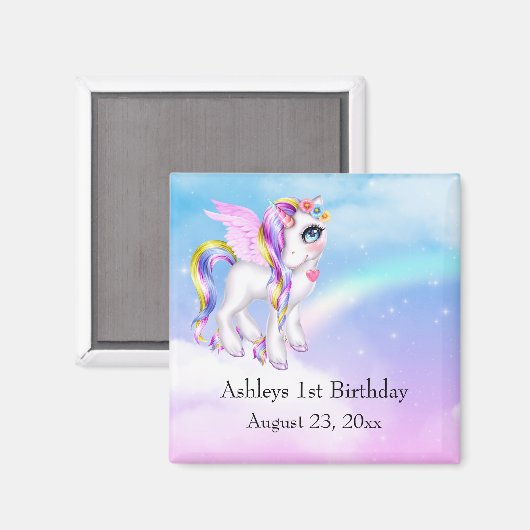 Mooie Eenhoorn met Regenboog Manen Bewaar de Datum Magneet (Voorkant / Achterkant)