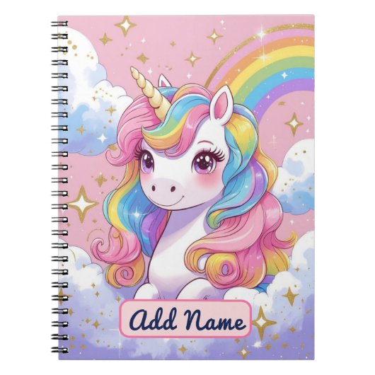 Mooie Eenhoorn Notitieboek – Bewerkbare Naam (Voorkant)
