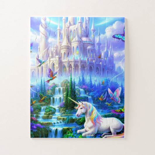 Mooie Eenhoorn op Kasteel Gazon Legpuzzel (Verticaal)