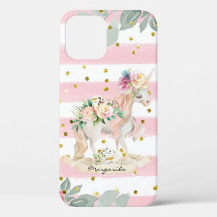 Mooie Eenhoorn Pastel Roze Strepen Glitter Case-Mate iPhone Case