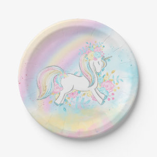 Mooie Eenhoorn Regenboog Baby Shower Papieren Bord