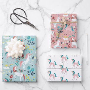 Mooie Eenhoorn Regenboog Patroon Kinderen Inpakpap Inpakpapier Vel