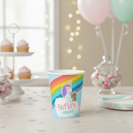 Mooie Eenhoorn Regenboog Verjaardagsfeestje Papier Papieren Bekers