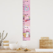 Mooie Eenhoorn Roze Bloemen Meisjes Groeikaart Poster (Keuken)