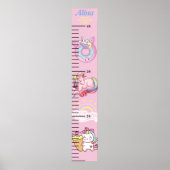 Mooie Eenhoorn Roze Bloemen Meisjes Groeikaart Poster (Voorkant)