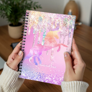 Mooie eenhoorn roze Glitter regenboog Drips monogr Planner