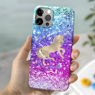 Mooie eenhoorn roze Glitter regenboog gouden monog Case-Mate iPhone Case