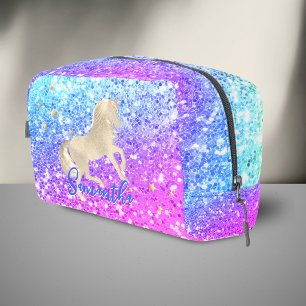 Mooie eenhoorn roze Glitter regenboog gouden monog Toilettasje