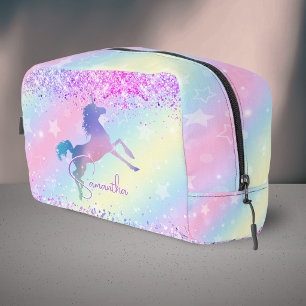 Mooie eenhoorn roze Glitter regenboog kunst monogr Toilettasje
