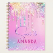 Mooie eenhoorn roze glitters geboortemonogram planner (Voorkant)