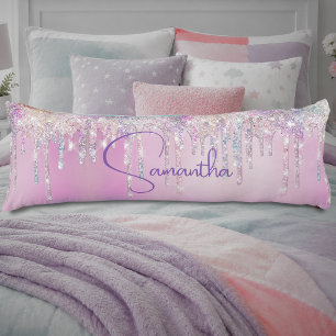 Mooie eenhoorn roze nepschittert druppels monogram lichaamskussen