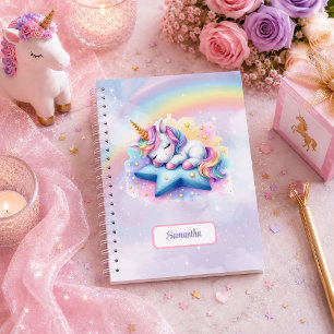 Mooie Eenhoorn Roze Paars Meisje Verjaardag Custom Notitieboek