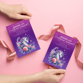 Mooie Eenhoorn Roze Paarse Ombre Meisjes Verjaarda Kaart