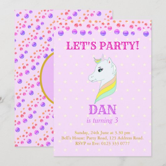 Mooie eenhoorn verjaardag uitnodiging (Voorkant / Achterkant)