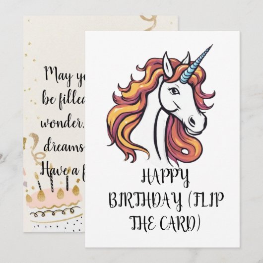 Mooie eenhoorn verjaardagskaart kaart (Voorkant / Achterkant)