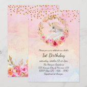 Mooie Eenhoorn Waterverf Bloemen 1e Verjaardag I Kaart (Voorkant / Achterkant)