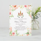 Mooie Eenhoorn Waterverf Bloemen Baby shower Kaart (Staand voorkant)