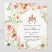 Mooie Eenhoorn Waterverf Bloemen Baby shower Kaart (Voorkant / Achterkant)