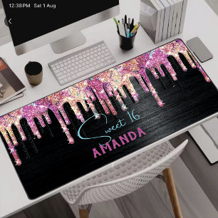 Mooie eenhoorn zwarte glitters verjaardag monogram bureaumat