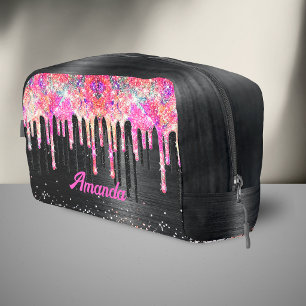 Mooie eenhoorn zwarte glitters verjaardag monogram toilettasje