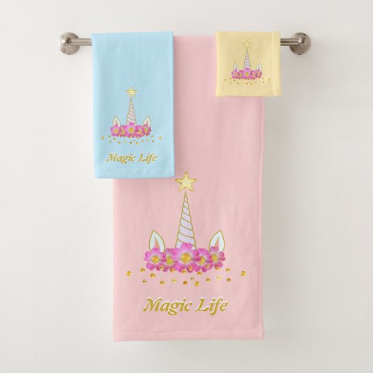 Mooie eenhoornkop op pastelkleuren bad handdoek (Insitu)