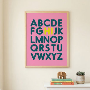 Mooie Eenvoudige Alfabet Letter Kunst in Roze Poster
