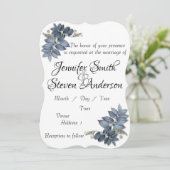 Mooie eenvoudige blauwe bladeren bruiloft kaart (Staand voorkant)