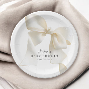 Mooie Eenvoudige Ivoren Strik Baby Shower Papieren Bordje
