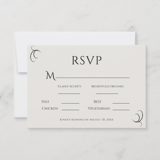 Mooie eenvoudige moderne neutrale bruiloft RSVP kaartje (Voorkant)